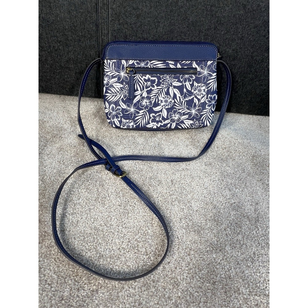 St. JOHN'S BAY Blue & White Floral Faux Leather Nautical Shoulder Handbag